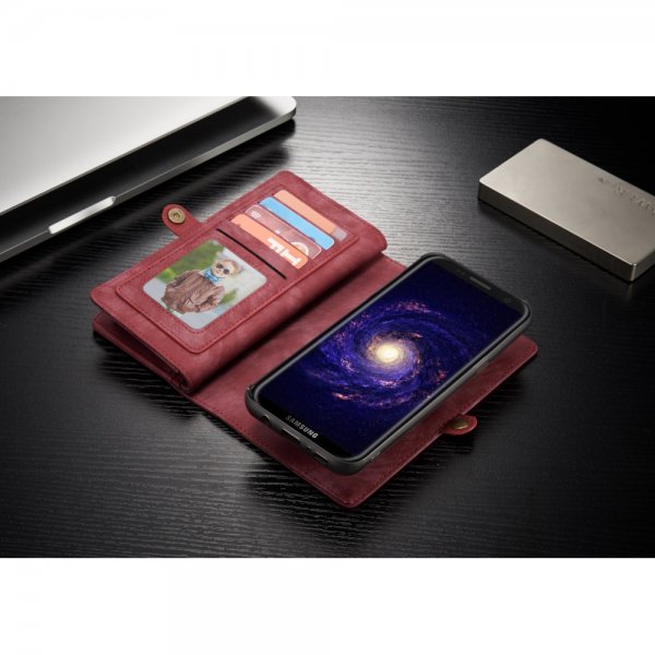 Mobilplånbok till Samsung Galaxy S8 Plus Bondet læder TPU Löstagbart Cover Rød