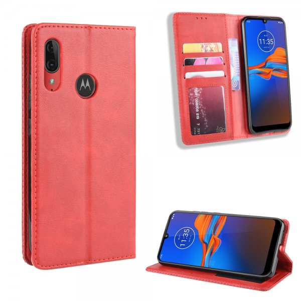 Motorola Moto E6 Plus Etui Rutmønster Rød