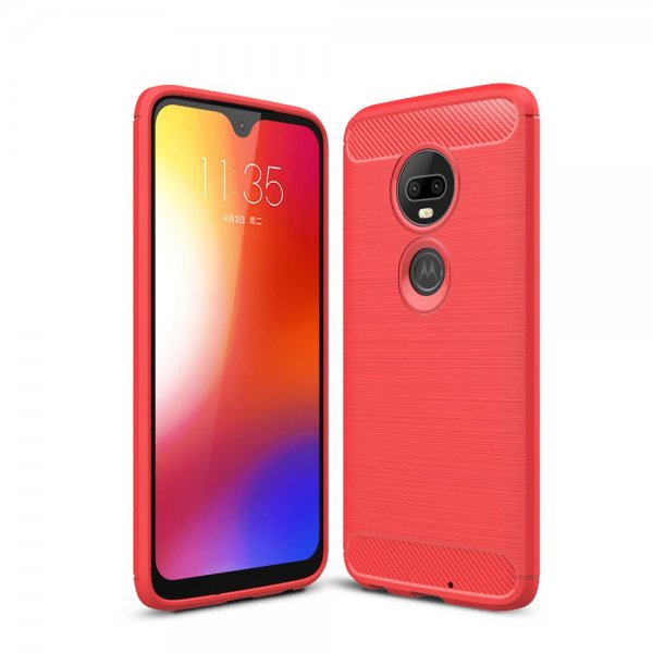 Motorola Moto G7 / G7 Plus Cover TPU Børstet Kulfibertekstur Rød