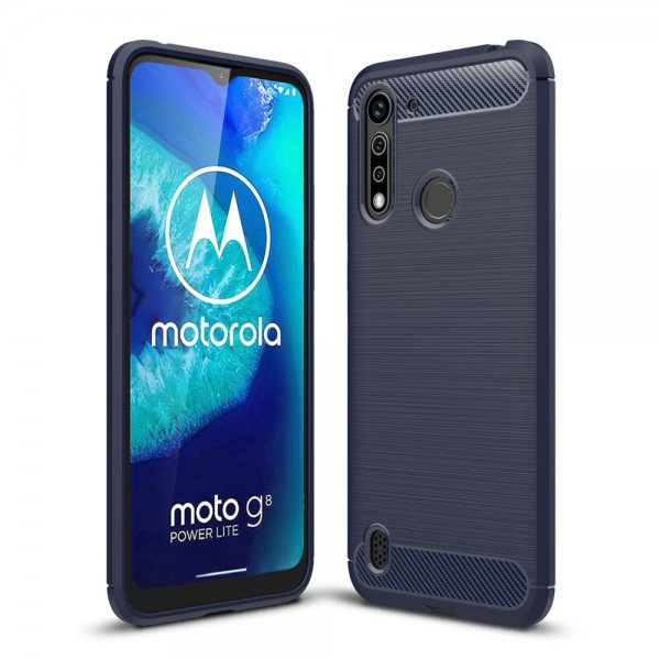 Motorola Moto G8 Power Lite Cover Børstet Kulfibertekstur Mørkeblå