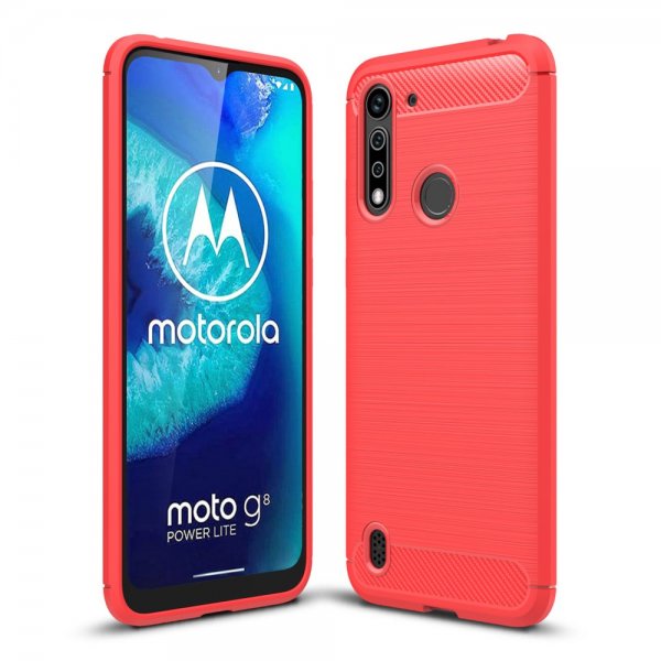 Motorola Moto G8 Power Lite Cover Børstet Kulfibertekstur Rød