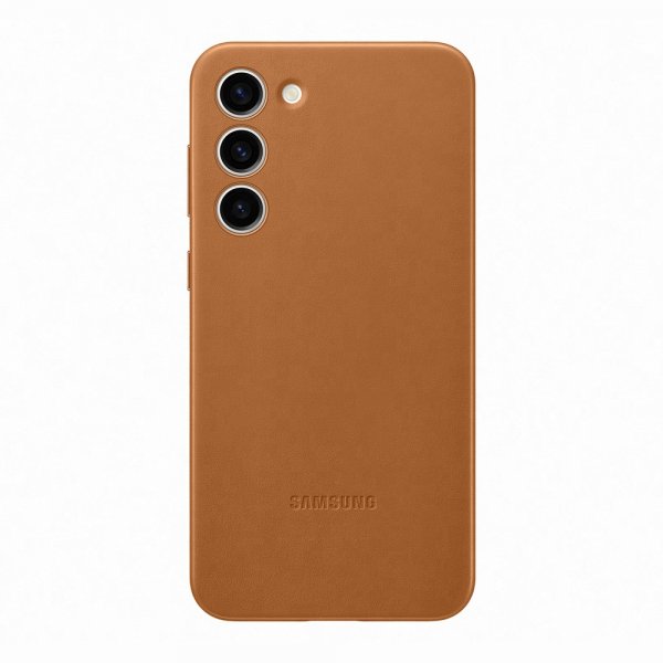 Original Galaxy S23 Plus Cover Leather Cover Camel