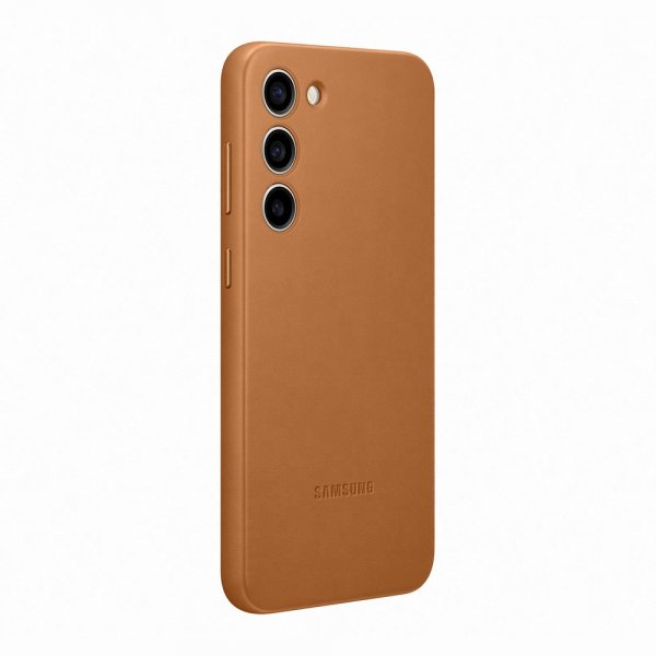 Original Galaxy S23 Plus Cover Leather Cover Camel