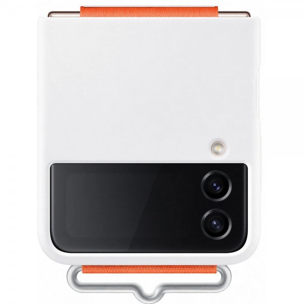 Original Galaxy Z Flip 4 Cover Silicone Cover with Strap Hvid