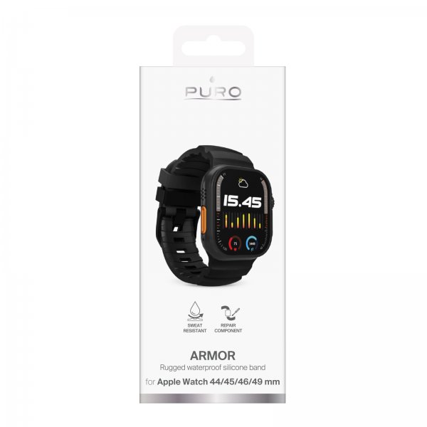 Apple Watch 44/45/46/Ultra 49mm Armbånd Armor Sort