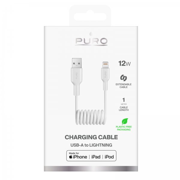Kabel Spiral Lightning til USB-A 1m Hvid