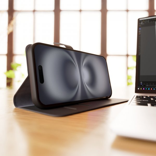 iPhone 16 Etui Wallet Stand Sort