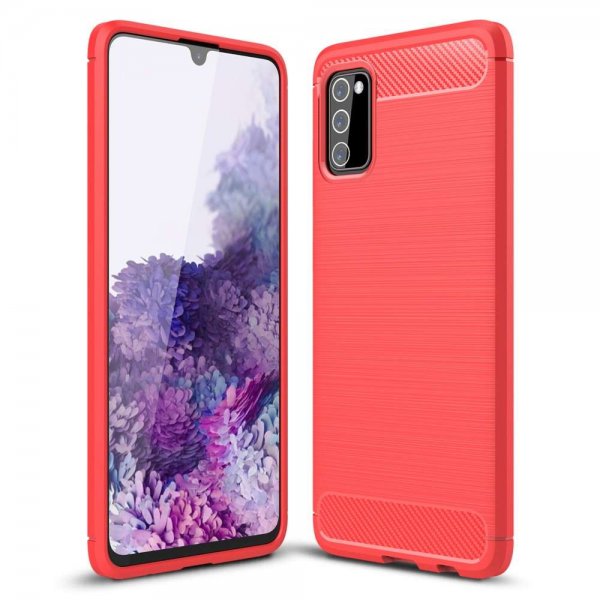 Samsung Galaxy A03s Cover Børstet Karbonfibertekstur Rød