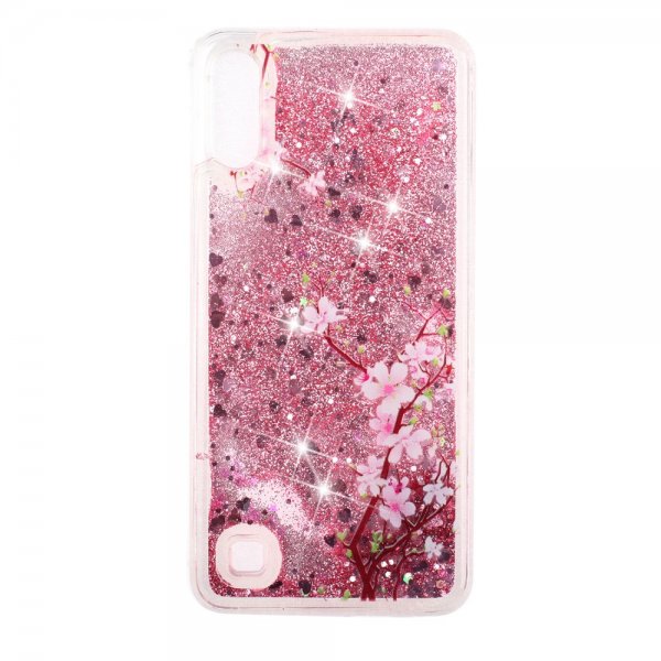 Samsung Galaxy A10 Cover Glitter Motiv Persikoblomster
