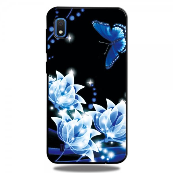 Samsung Galaxy A10 Cover Motiv Blåa Blommor och Fjäril