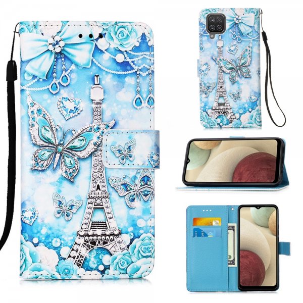 Samsung Galaxy A12 Etui Motiv Sommerfugl Og Eiffeltårnet