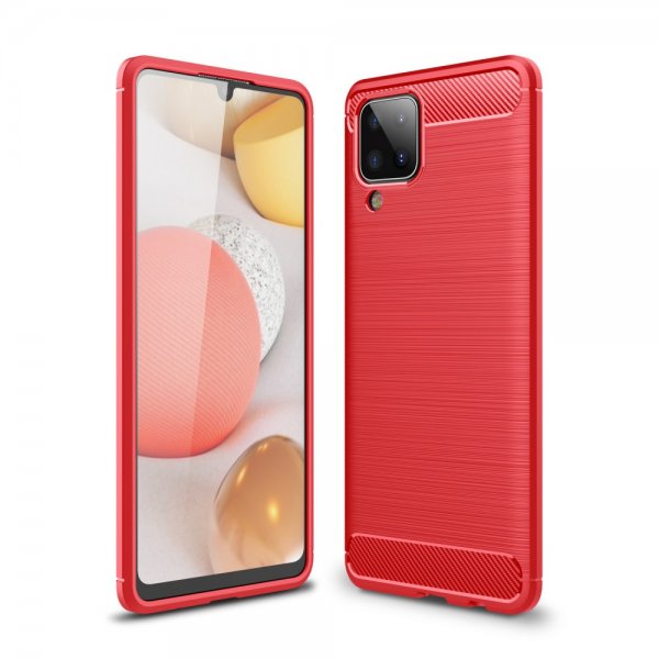 Samsung Galaxy A12 Cover Børstet Kulfibertekstur Rød
