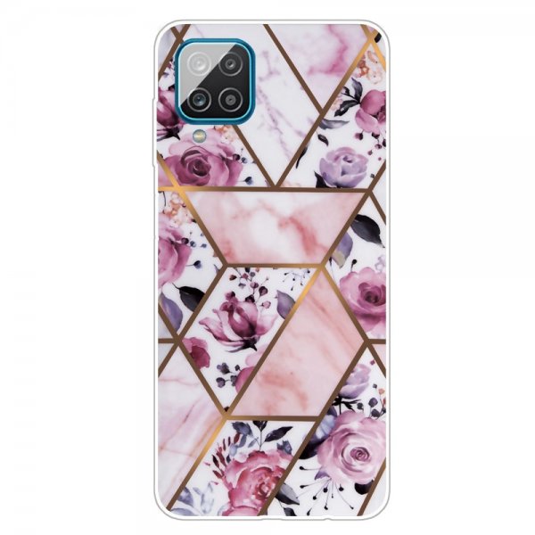 Samsung Galaxy A12 Cover Marmormønster Blommor