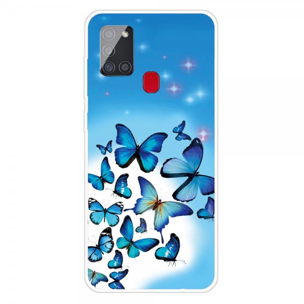 Samsung Galaxy A21s Cover Motiv Blåa Fjärilar