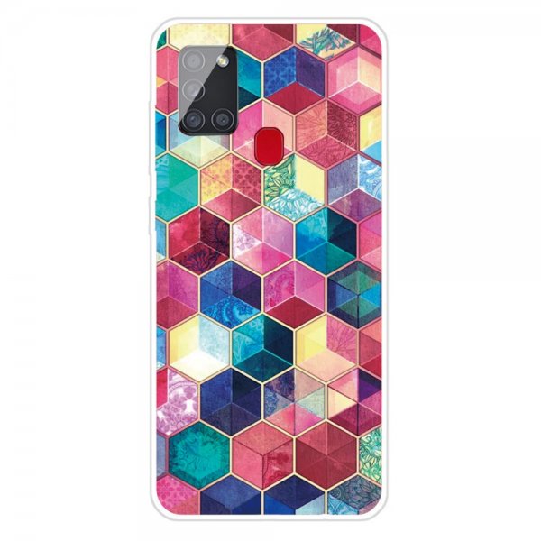 Samsung Galaxy A21s Cover Motiv Färgglatt Heksagonmønster