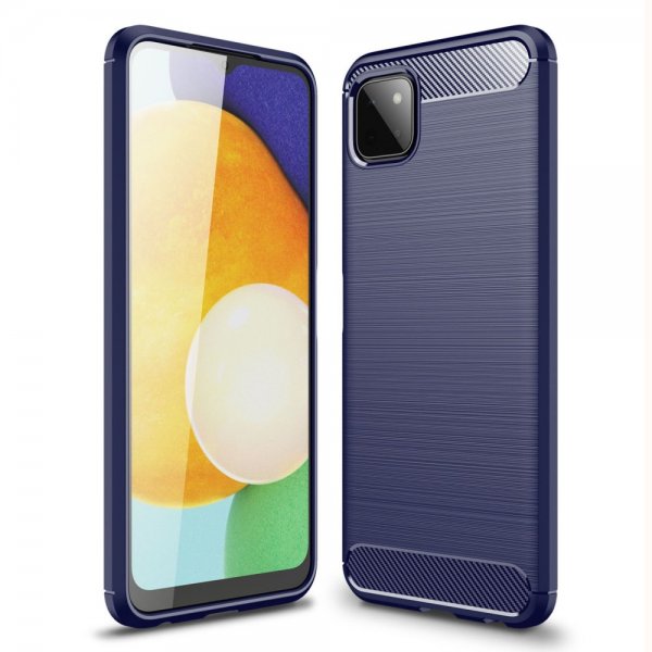 Samsung Galaxy A22 5G Cover Børstet Karbonfibertekstur Blå
