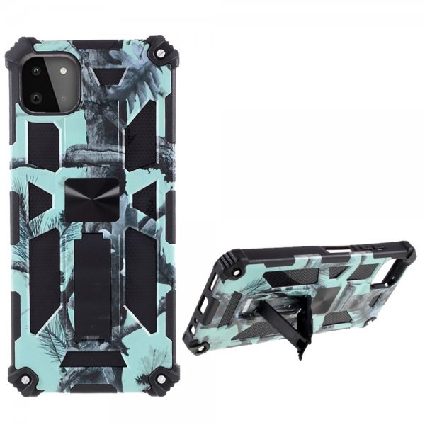 Samsung Galaxy A22 5G Cover med Metalplade Stativfunktion Camouflage Mint