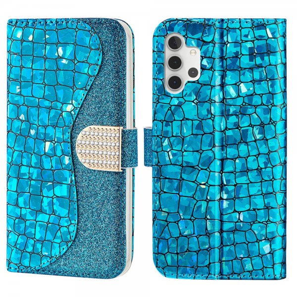 Samsung Galaxy A32 5G Etui Krokodillemønster Glitter Blå