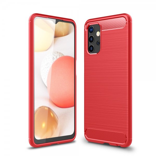 Samsung Galaxy A32 5G Cover Børstet Karbonfibertekstur Rød