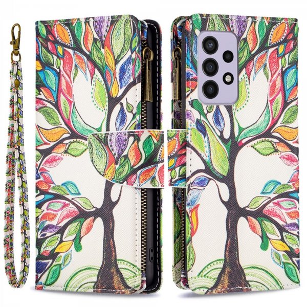 Samsung Galaxy A33 5G Etui Lynlås Motiv Farverig Træ