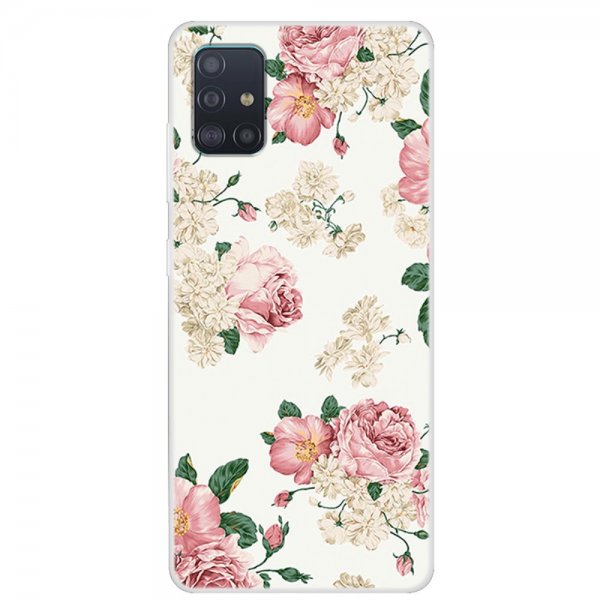 Samsung Galaxy A51 Cover Motiv Blommor på Hvidt