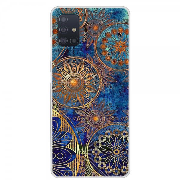 Samsung Galaxy A51 Cover Motiv Guld Mandala på Blått