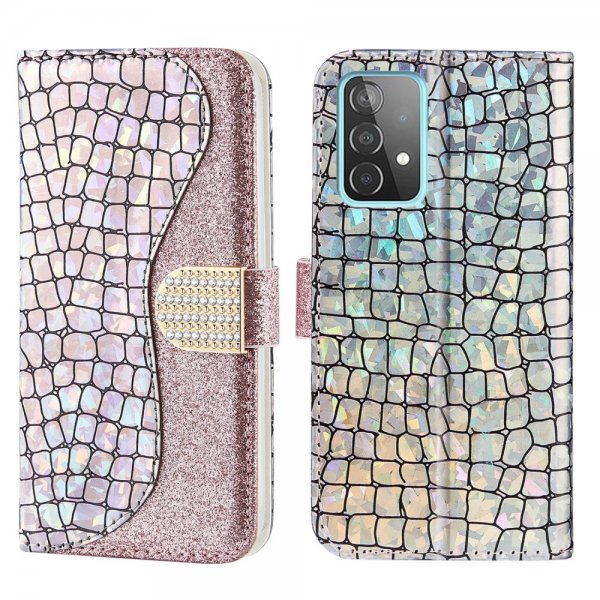 Samsung Galaxy A52/A52s 5G Etui Krokodillemønster Glitter Roseguld