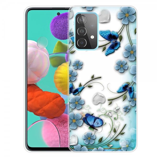Samsung Galaxy A52/A52s 5G Cover Motiv Blå Sommerfugle Og Blomster