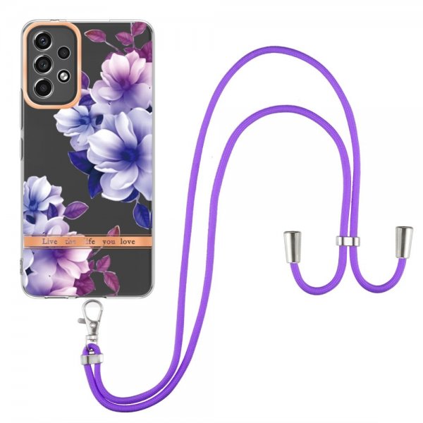 Samsung Galaxy A53 5G Cover Blomstermønster Strop Lilla Begonia