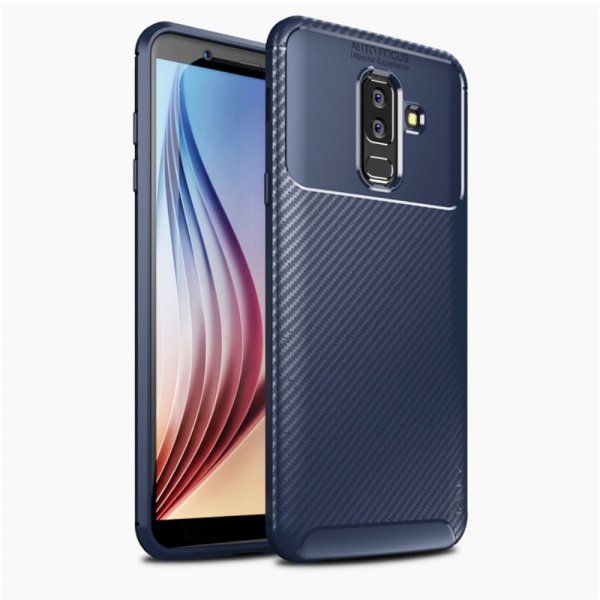Samsung Galaxy A6 Plus 2018 MobilCover TPU Kulfibertekstur Blå