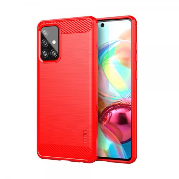 Samsung Galaxy A72 Cover Børstet Karbonfibertekstur Rød
