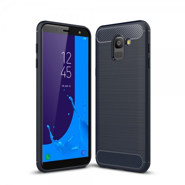 Samsung Galaxy J6 2018 Cover TPU Børstet och Kulfiber Design Mørkeblå