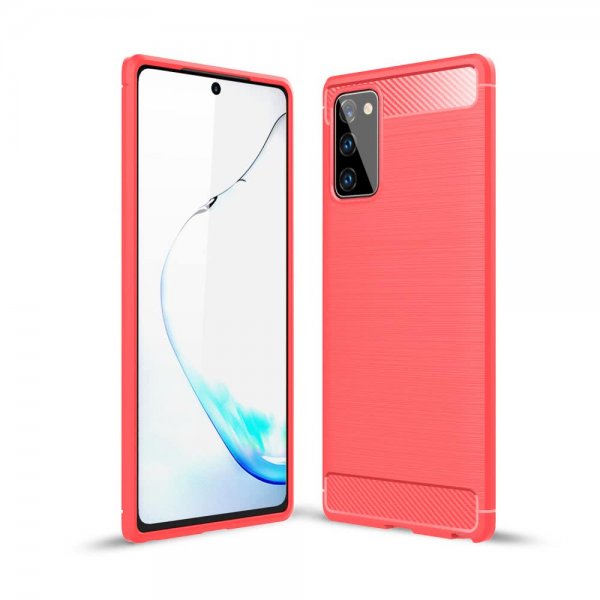 Samsung Galaxy Note 20 Cover Børstet Kulfibertekstur Rød