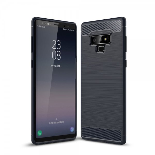 Samsung Galaxy Note 9 Cover TPU Børstet och Kulfiber Design Mørkeblå