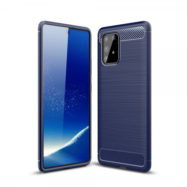 Samsung Galaxy S10 Lite Cover Børstet Kulfibertekstur Mørkeblå