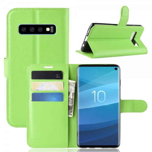 Samsung Galaxy S10 Mobilplånbok Litchi PU-læder Grøn