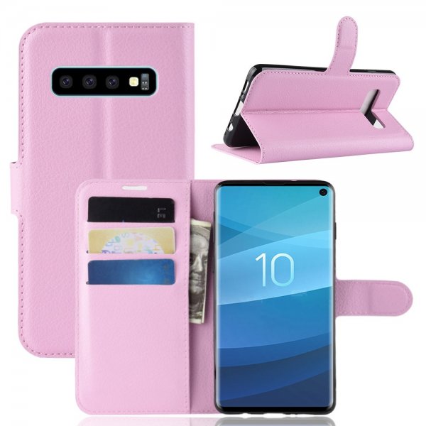 Samsung Galaxy S10 Mobilplånbok Litchi PU-læder Lyserød