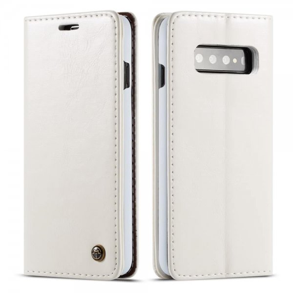 Samsung Galaxy S10 Plånboksetui Retro Vokset PU-læder Hvid