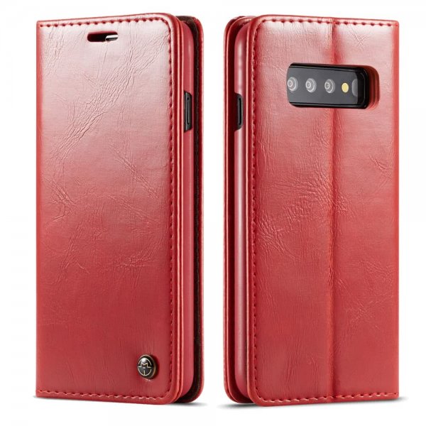 Samsung Galaxy S10 Plus Plånboksetui Retro Vokset PU-læder Rød