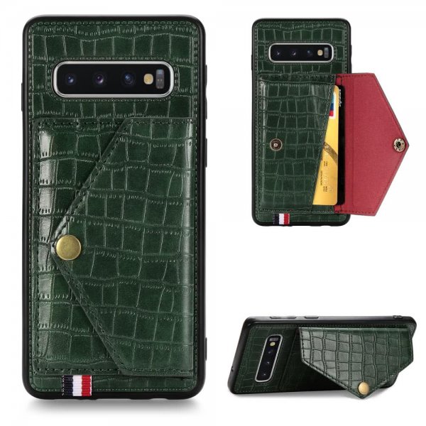 Samsung Galaxy S10 Cover Krokodillemønster KortHolder Grøn