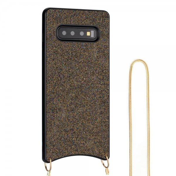 Samsung Galaxy S10 Cover med Strop Glitter Brun