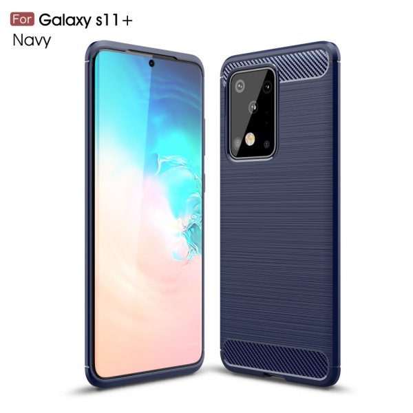 Samsung Galaxy S20 Ultra Cover Børstet Kulfibertekstur Mørkeblå