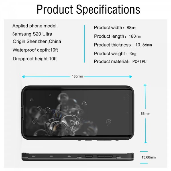 Samsung Galaxy S20 Ultra Cover Vandtæt IP68 Sort