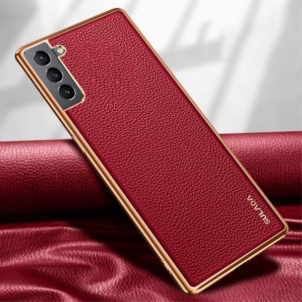 Samsung Galaxy S21 Cover Litchimønster Pletteret Kant Rød