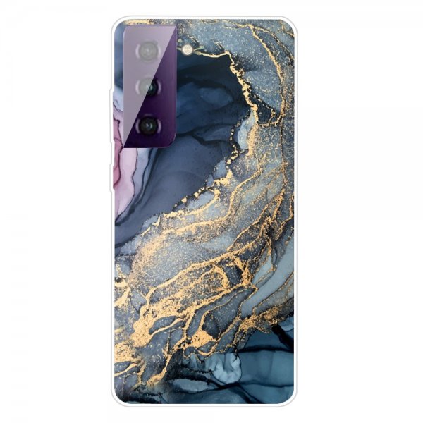 Samsung Galaxy S21 Cover Marmor Blå Guld