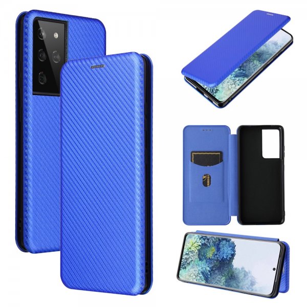 Samsung Galaxy S21 Ultra Etui Kulfibertekstur Blå