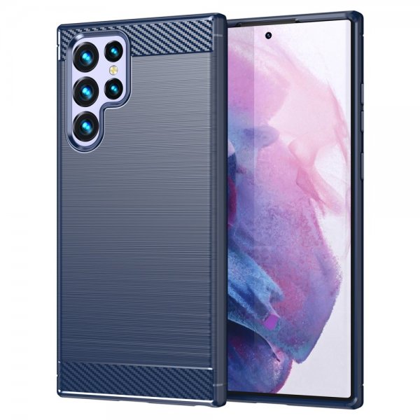 Samsung Galaxy S22 Ultra Cover Børstet Karbonfibertekstur Blå
