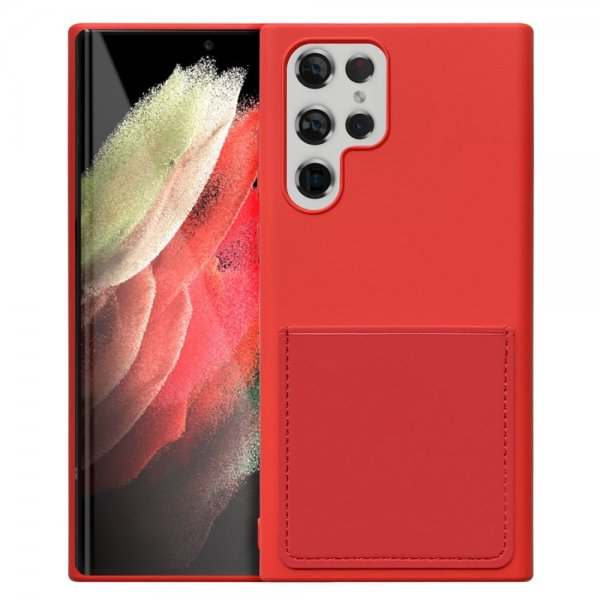 Samsung Galaxy S22 Ultra Cover Silikone Kortholder Rød