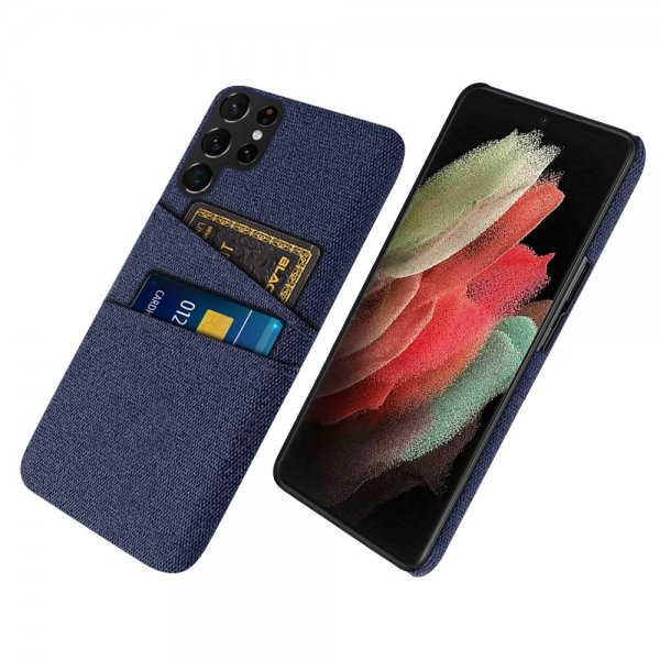 Samsung Galaxy S22 Ultra Cover Kortholder til to kort Stof Blå