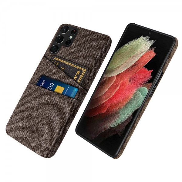 Samsung Galaxy S22 Ultra Cover Kortholder til to kort Stof Brun